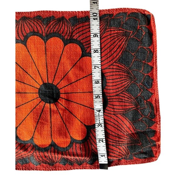 Orange & Black Floral MCM Placemat & Napkin Set Linen Cotton Boho 1970s READ - Picture 7 of 13